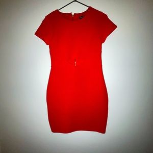 Mini Red Ribbed Keyhole Bodycon Dress